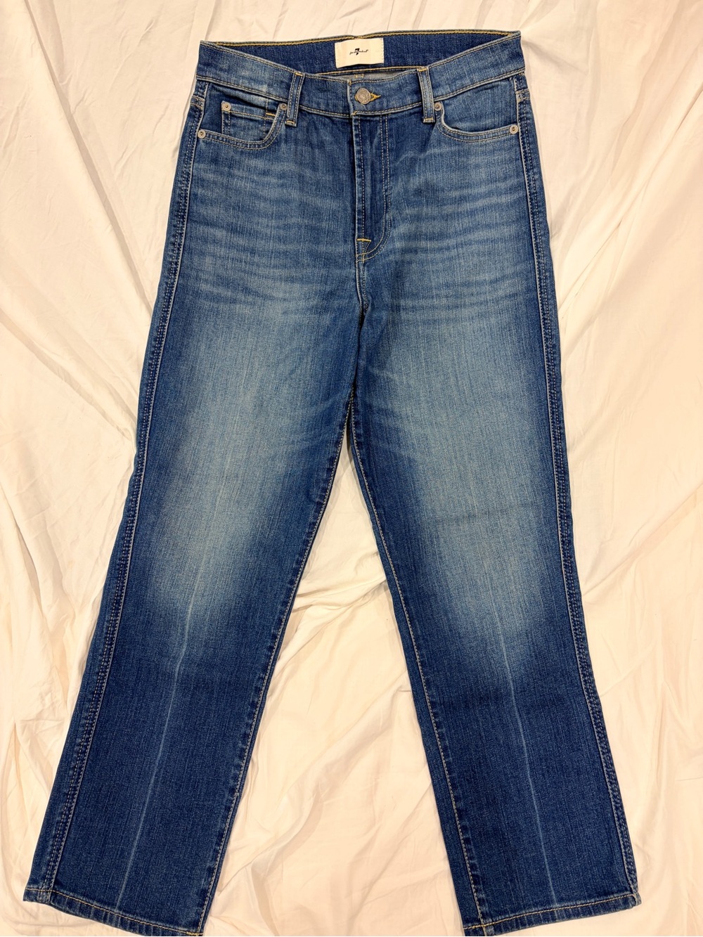 7 For All Mankind High-waisted, Straight Leg Jeans - Medium Blue Wash. premium